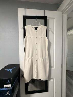Sincerely Jules Sleeveless Button-Front Knit Mini Sweater Dress with Faux Pearl